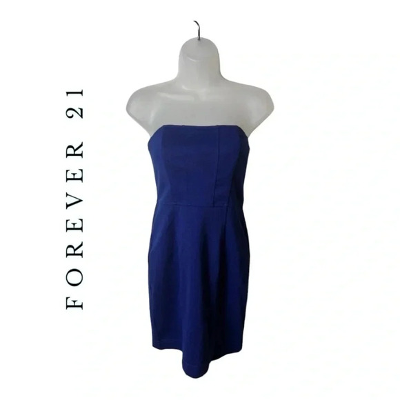 1587. FOREVER 21 STRAPLESS DRESS ROYAL BLUEIN COLOR SIZE XSMALL BODYCON STYLE - Picture 1 of 8